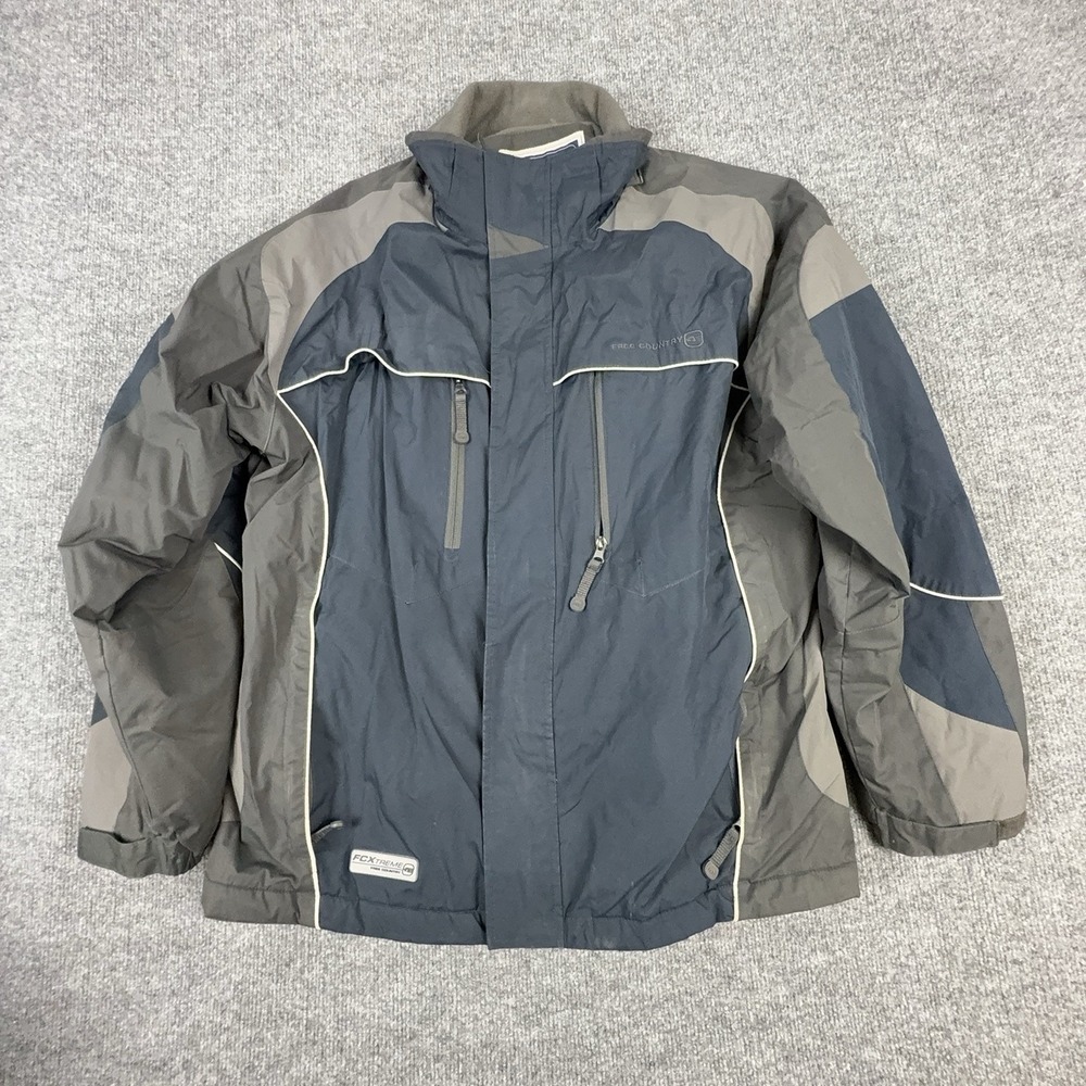 Free Country Jacket Mens Large Blue Gray FCXTREME Insulated Puffer Coat Outdoor